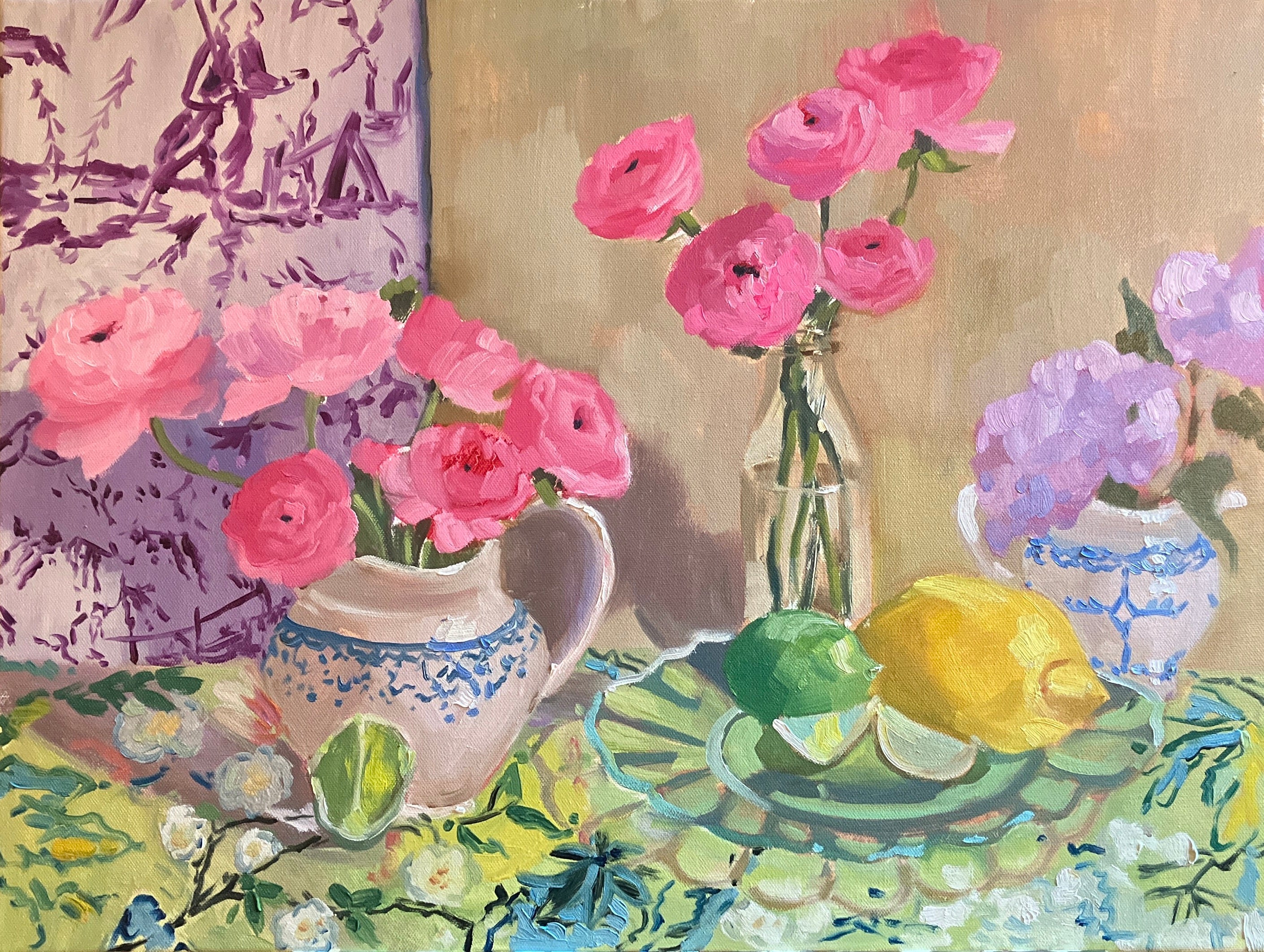 Ranunculus and Yangzhou Toile