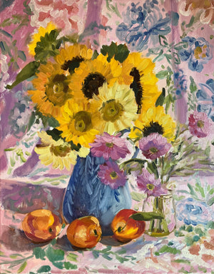 Blush Peonies with Sunflowers and Peaches