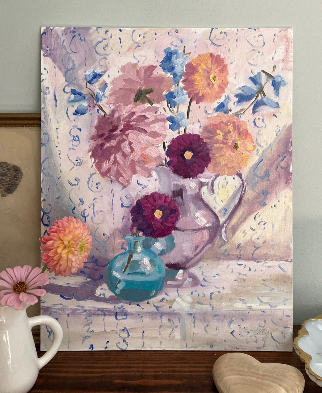 Dahlias in Silver